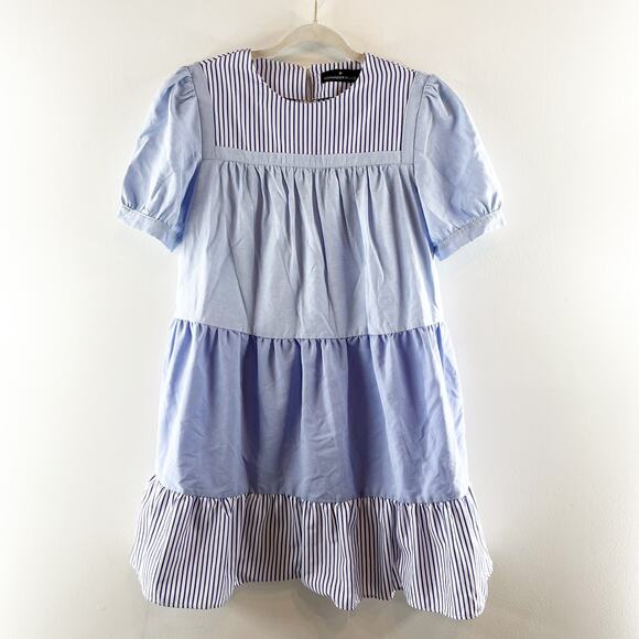 Pomander Place Tuckernuck Quinn Short Puff Sleeve Tiered Mini Dress Blue Small - Picture 4 of 7